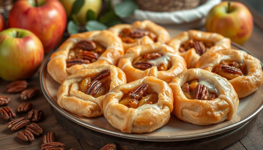 Danish pastries with apple and pecan filling