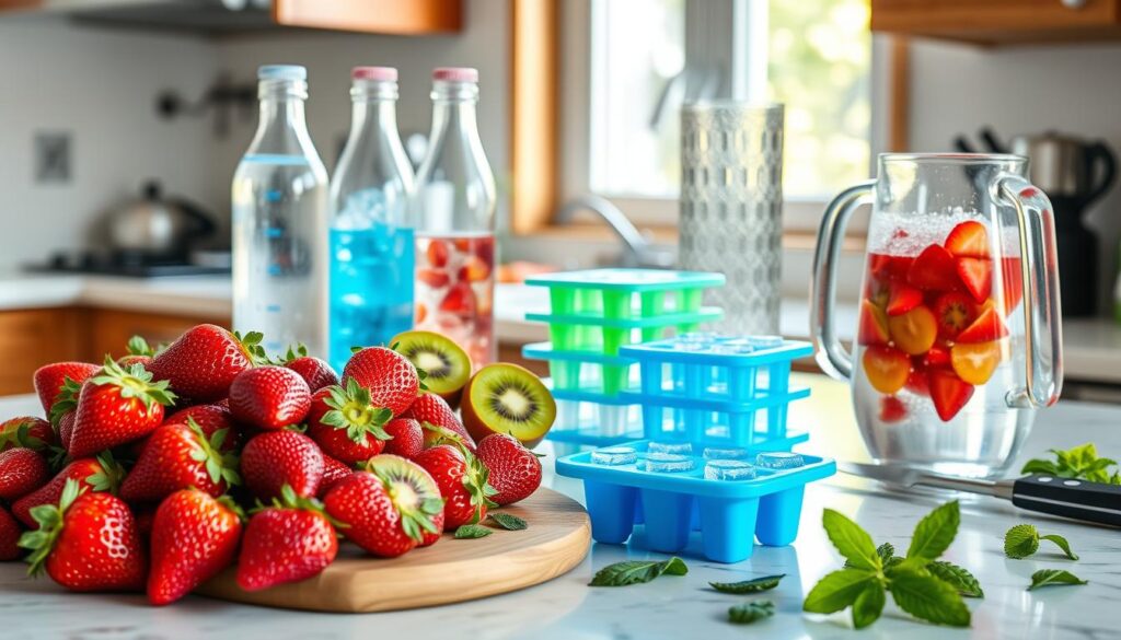 Ingredients and equipment for fruit-infused water